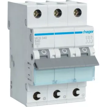 Hager MCS340 40A 3-polige installatieautomaat met C-karakteristiek, 6kA, 3 modules