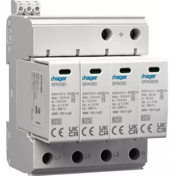 HAGER SPA931 overspanningsbeveiliging SPD T1+T2 B+C 4P 4M 12.5/50kA 1.5kV TN-S