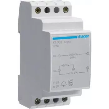 Hager ST303 beltransformator 230V naar 8V/12V 8VA 2 modules