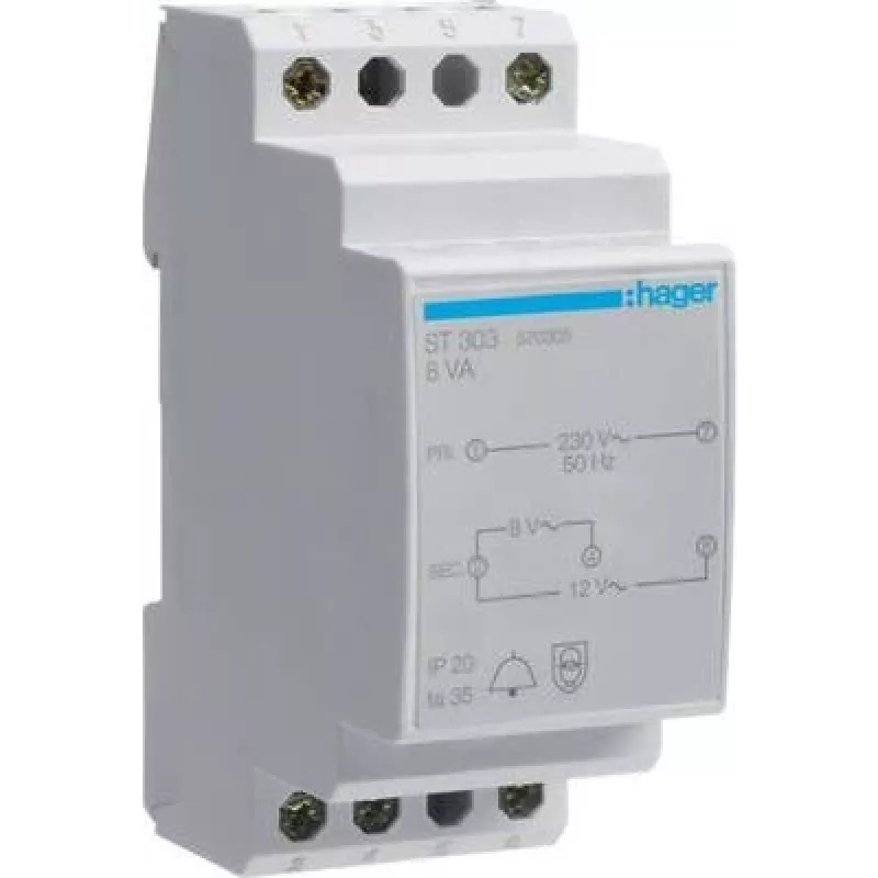 Hager ST303 beltransformator 230V naar 8V/12V 8VA 2 modules