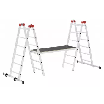 HAILO G60 aluminium steiger, 2x12 sporten, max. werkhoogte 7,0 m, zilver/rood