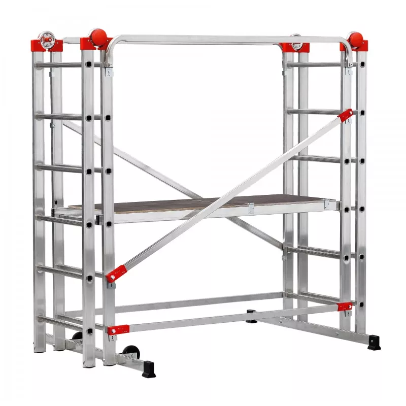 HAILO G60 aluminium steiger, 2x12 sporten, max. werkhoogte 7,0 m, zilver/rood
