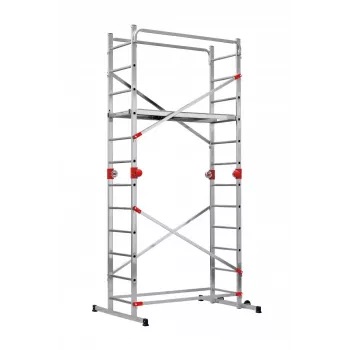 HAILO G60 aluminium steiger, 2x12 sporten, max. werkhoogte 7,0 m, zilver/rood
