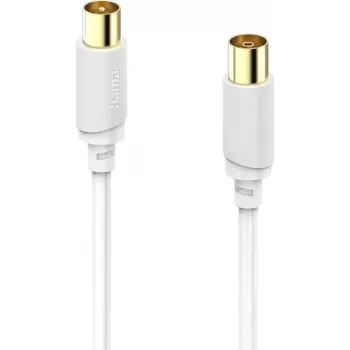 Hama antennekabel, coaxiale stekker naar coaxiale bus, verguld, 1,5 m, 120 dB, wit 00202023