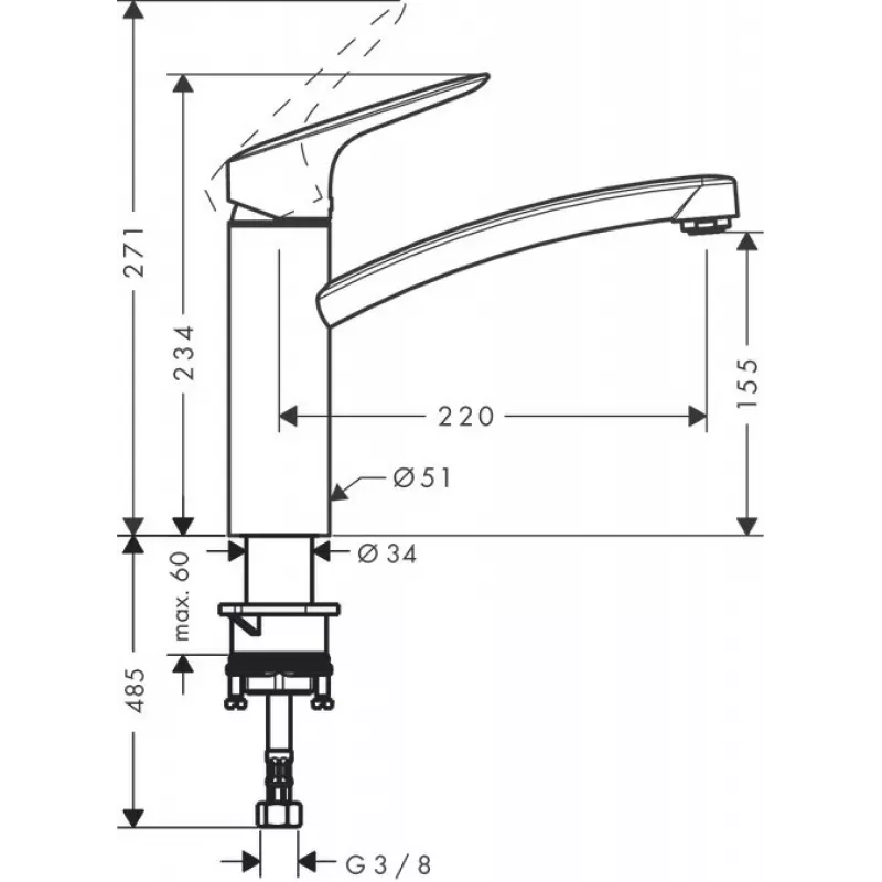 HANSGROHE Logis 160 keukenkraan, draaibare uitloop, chroom