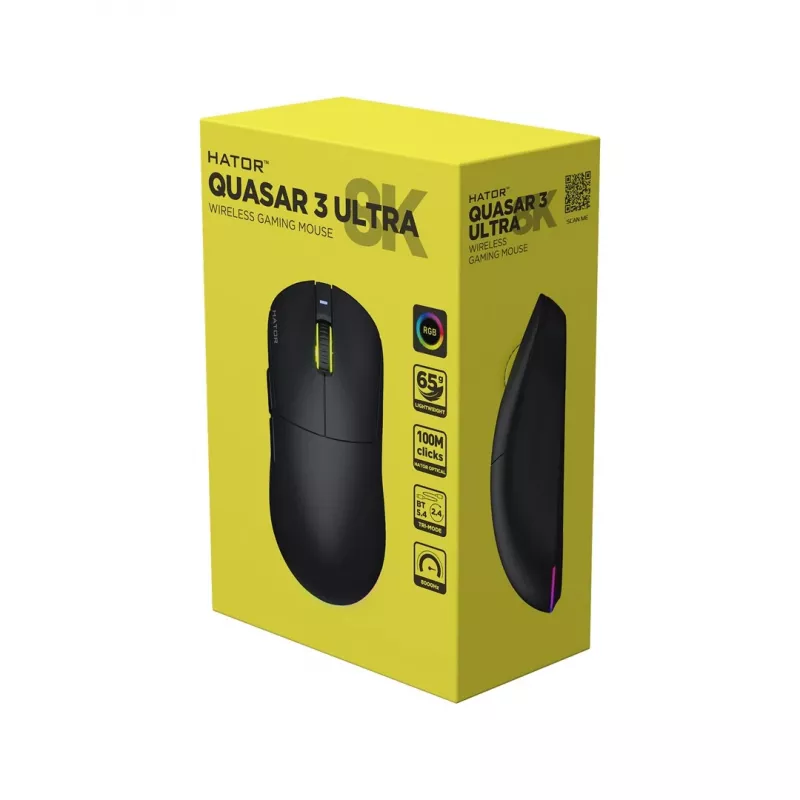 Hator Quasar 3 Ultra 8K draadloze gamingmuis zwart