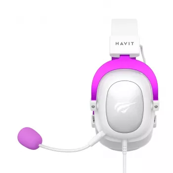 HAVIT H2002d bedrade gaming-headset met RGB-verlichting, afneembare microfoon, 50 mm-drivers, wit/paars