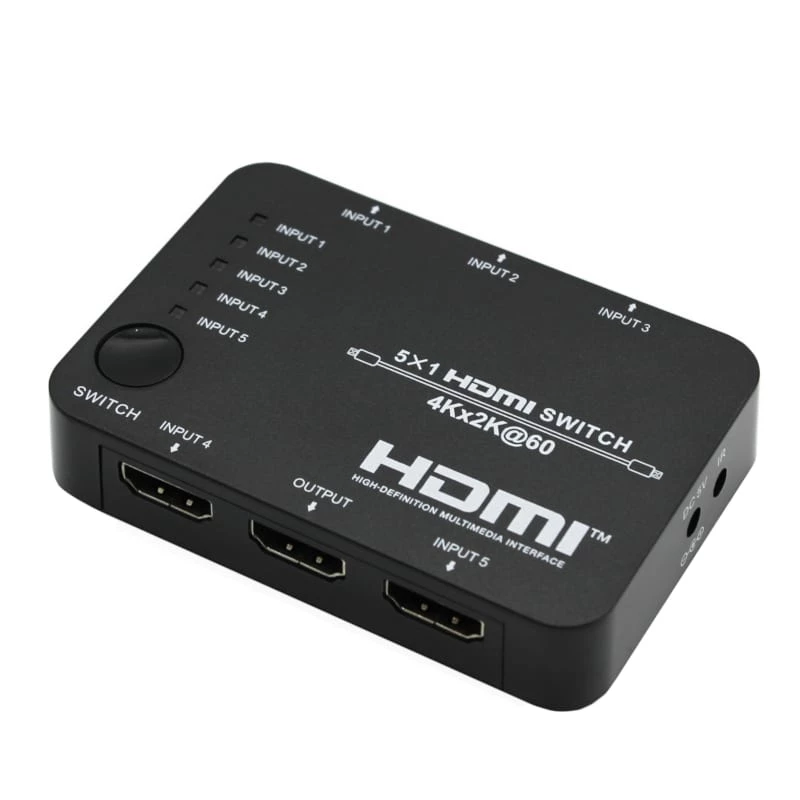HDCVT HDS-B51 5x1 HDMI 2.0 switch 4K@60Hz HDR10 Dolby Vision HDCP 2.2 18Gbps met IR-afstandsbediening