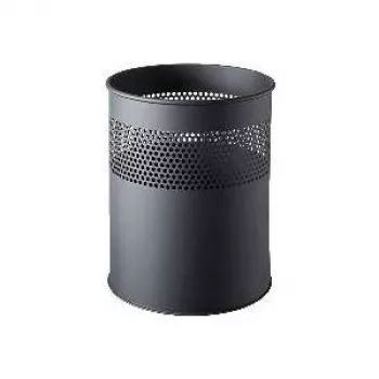 HELIT H2515795 stalen afvalemmer met geperforeerd deksel, 15 liter, zwart, rond