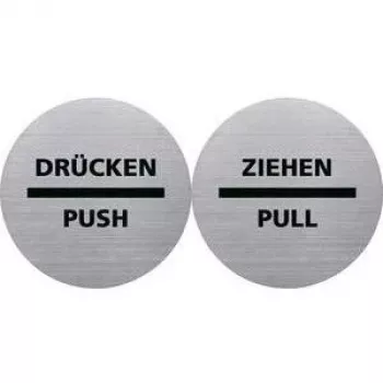 HELIT H6271800 roestvrijstalen trekbord, zelfklevend, zilver met zwarte opdruk, 115 mm diameter