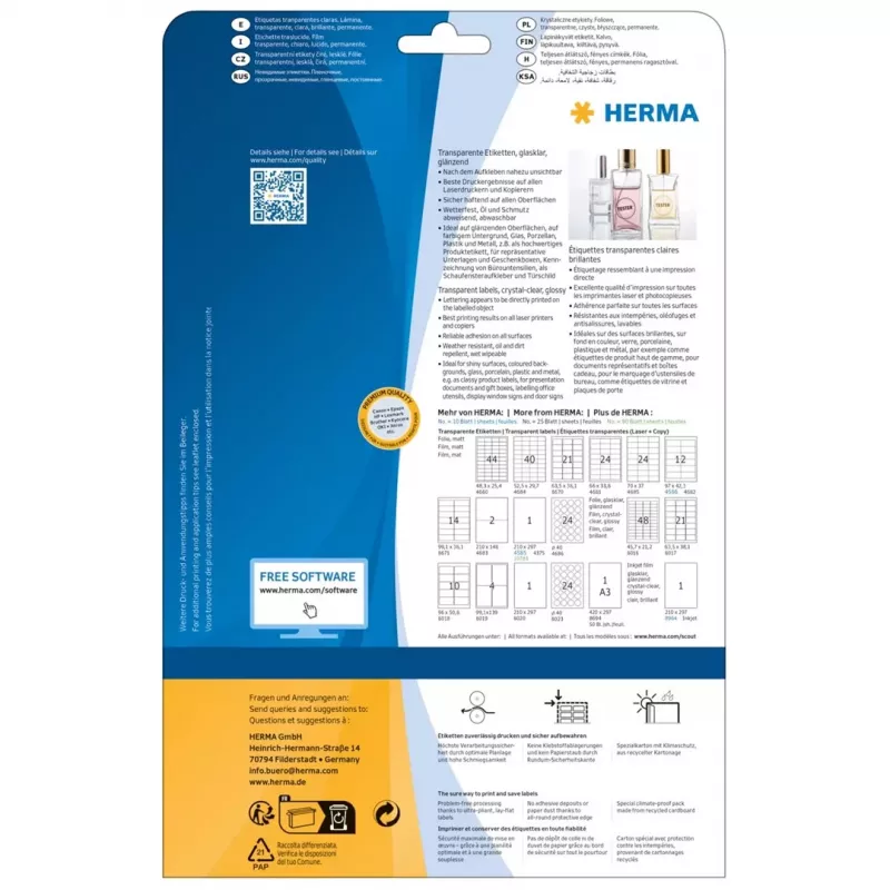 HERMA 8016 kristalheldere glanzende polyesteretiketten A4 45,7 x 21,2 mm 1200 etiketten
