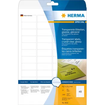 HERMA 8016 kristalheldere glanzende polyesteretiketten A4 45,7 x 21,2 mm 1200 etiketten