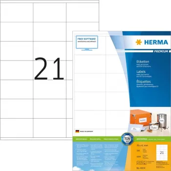 HERMA Premium 4634 permanent zelfklevende mat gelamineerde papieretiketten, wit, 70 x 41 mm, 4200 etiketten (200 vel x 21)