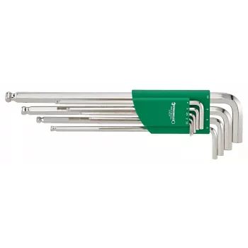 Inbussleutelset 1,5-10 mm, lang met kogelkop, 9-delig, gefosfateerd, DIN 911