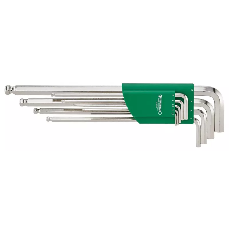 Inbussleutelset 1,5-10 mm, lang met kogelkop, 9-delig, gefosfateerd, DIN 911