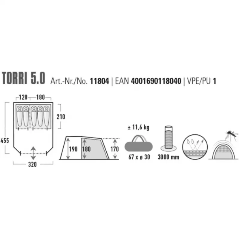 High Peak Torri 5.0 tunneltent donkergrijs/groen