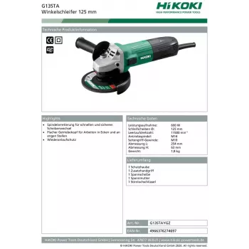 Hikoki G13STA haakse slijper 1,8 kg