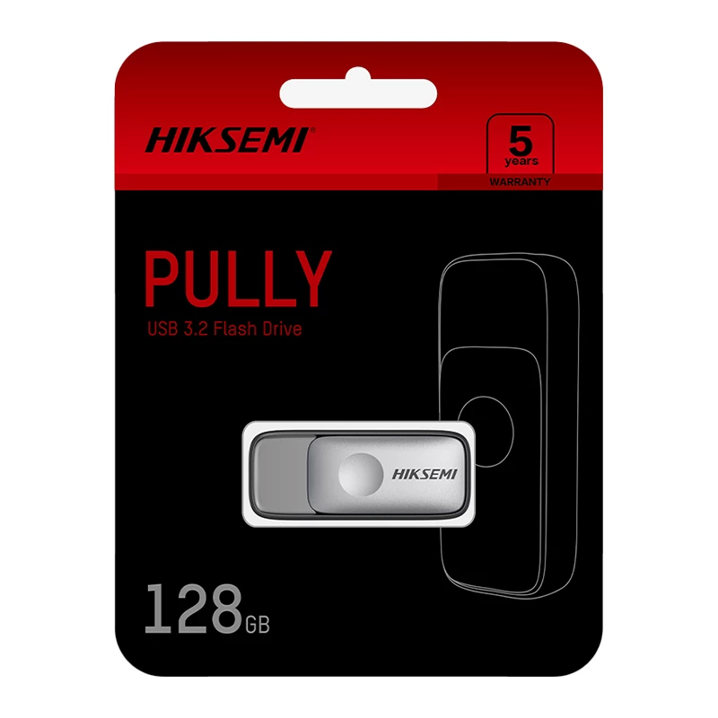 HIKSEMI Pully 128GB USB 3.2 Gen 1 flashdrive, intrekbaar zonder dop, zwart