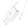 HOCO 35W dual USB-C + USB-A PD & QC3.0 wandlader met USB-C naar Lightning kabel, wit