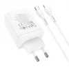 HOCO 35W dual USB-C + USB-A PD & QC3.0 wandlader met USB-C naar Lightning kabel, wit