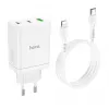 HOCO 35W dual USB-C + USB-A PD & QC3.0 wandlader met USB-C naar Lightning kabel, wit