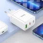 HOCO 35W dual USB-C + USB-A PD & QC3.0 wandlader met USB-C naar Lightning kabel, wit