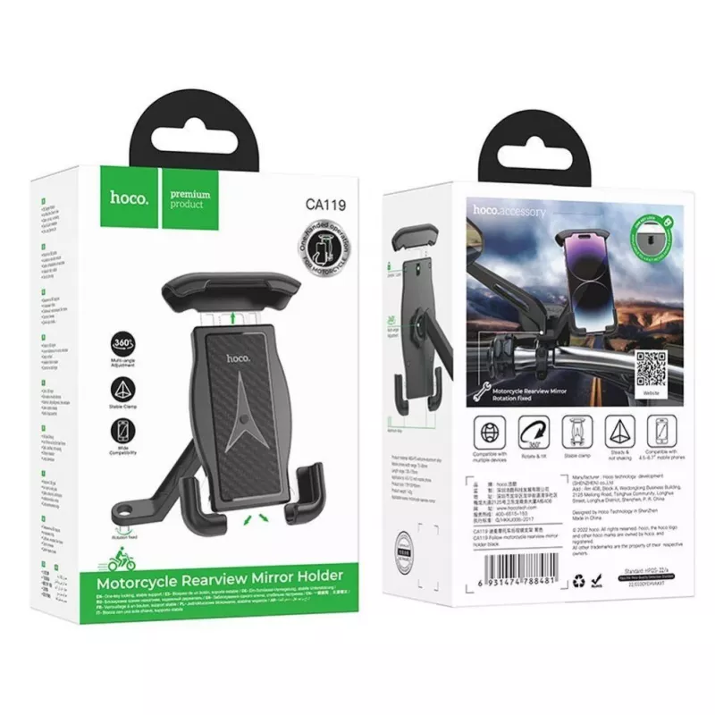 HOCO CA119 motorfiets spiegel telefoonhouder zwart