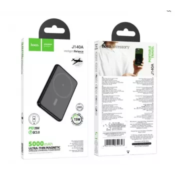 Hoco J140A Tony PD20W Ultra-Thin Magnetic Power Bank (5000mAh) Zwart