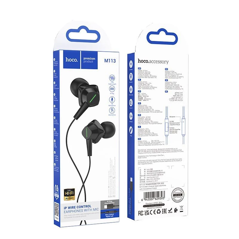 Hoco M113 clear universele digitale oordopjes met microfoon voor iPhone/iPad (Lightning)