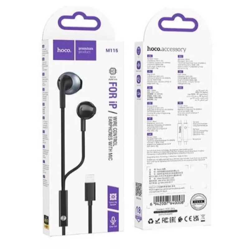 Hoco M115 Sagacious universele oordopjes met microfoon, zwart