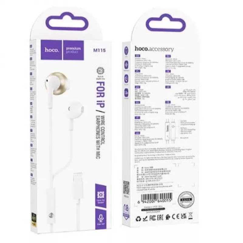 Hoco M115 Sagacious universele oordopjes met microfoon, in-ear, bedraad, 3.5mm jack, wit