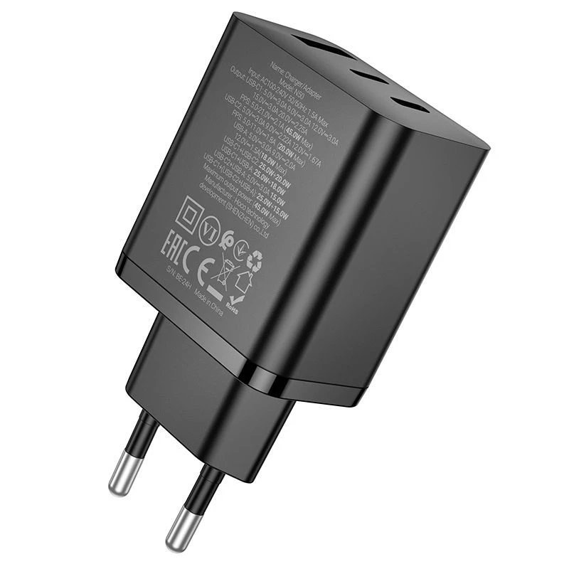 Hoco N50 Scenery PD45W (2C1A) oplader EU-stekker zwart