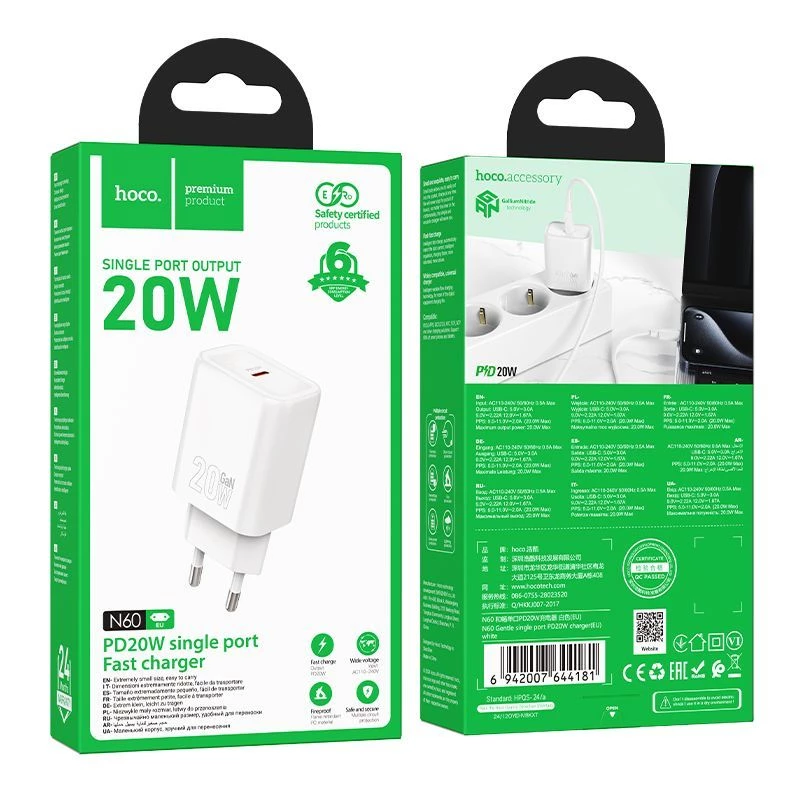 Hoco N60 Gentle enkelvoudige PD20W oplader (EU) wit
