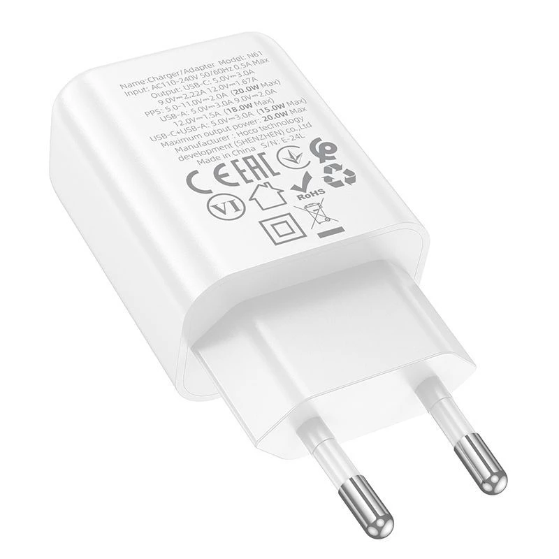 Hoco N61 Gentle PD20W+QC3.0 Oplader (EU) Wit