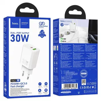 Hoco N63 Gentle PD30W+QC3.0 oplader (EU) wit
