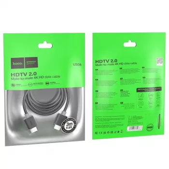 Hoco US08 HDMI 2.0 kabel 3m zwart 4K HDR goud gecoat