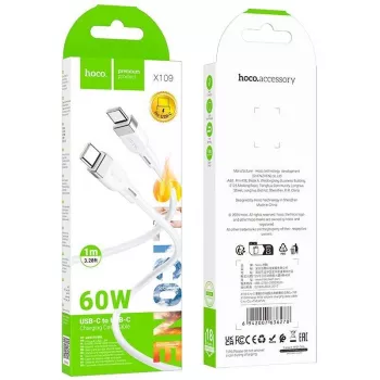 Hoco X109 Energy 60W siliconen oplaad- en datakabel USB-C naar USB-C 1m wit