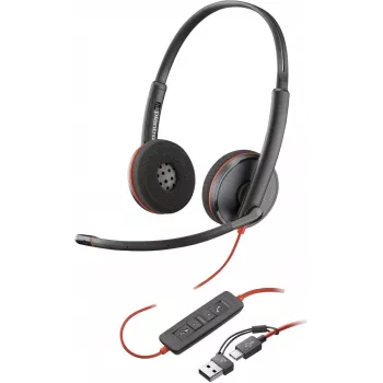 HP Poly Blackwire 3220 stereo USB-C bedrade headset + USB-C/A adapter, zwart