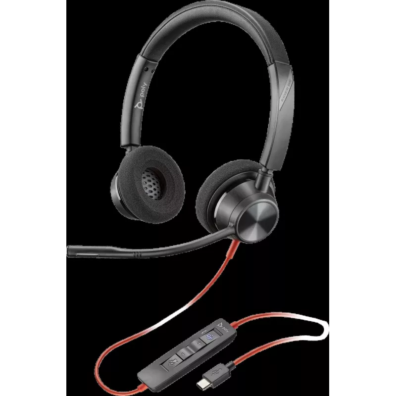 HP Poly Blackwire 3320-M USB-C bedrade headset met hoofdbandmicrofoon, ruisonderdrukking, zwart
