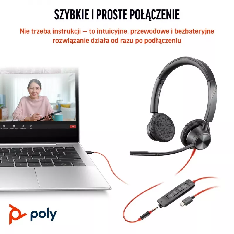 HP Poly Blackwire 3325 stereo Microsoft Teams gecertificeerde USB-C headset +3,5mm jack +USB-C/A adapter