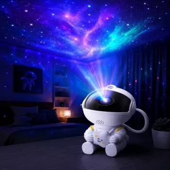 HQ zittende astronaut sterrenhemel- & nevelprojector met 360° draaibare kop en afstandsbediening wit