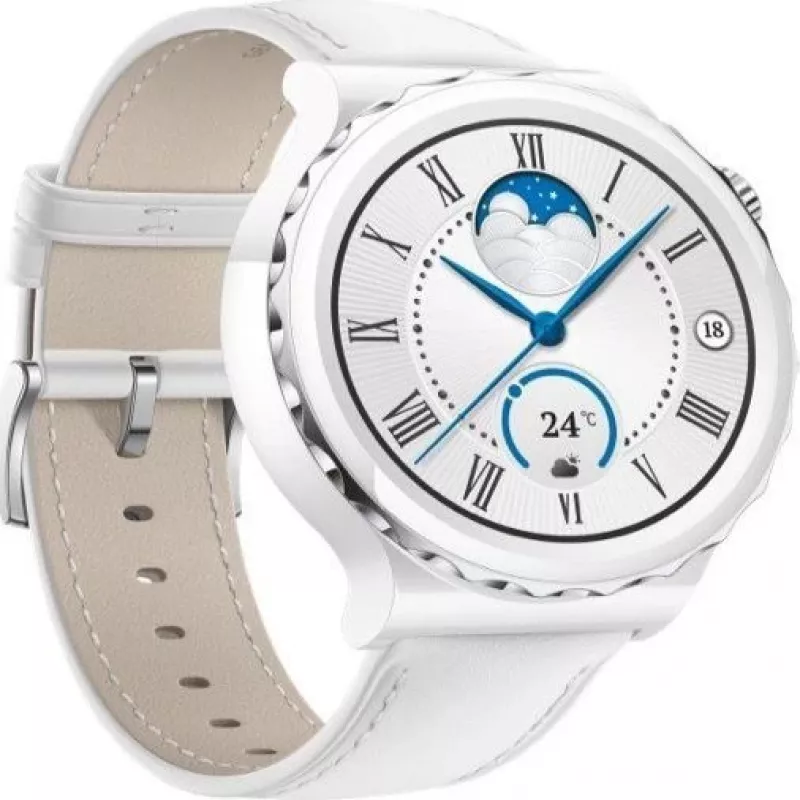 Huawei Watch GT 3 Pro 43mm leren band wit