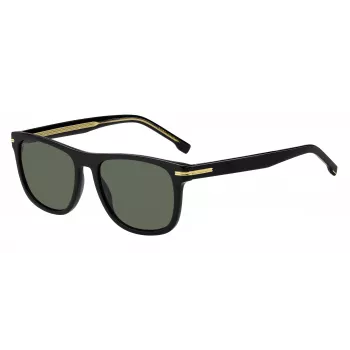 HUGO BOSS BLACK BOSS1626S807 heren zonnebril, vierkant, acetaat, zwart montuur, grijze glazen, 55 mm
