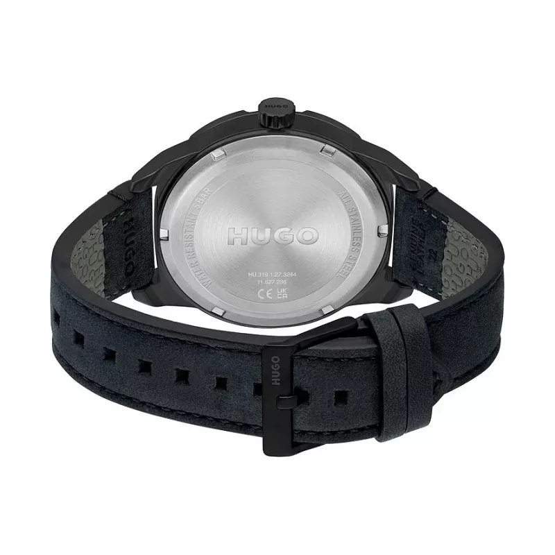 HUGO MAN 1530275 45mm quartz chronograaf horloge blauwe wijzerplaat bruine leren band
