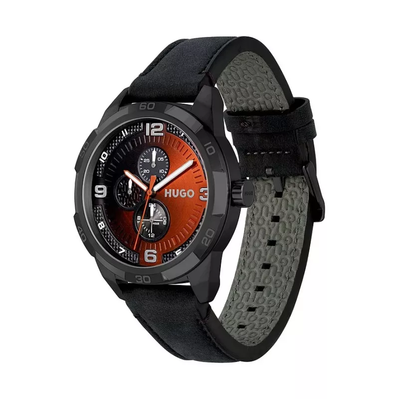 HUGO MAN 1530275 45mm quartz chronograaf horloge blauwe wijzerplaat bruine leren band
