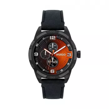 HUGO MAN 1530275 45mm quartz chronograaf horloge blauwe wijzerplaat bruine leren band