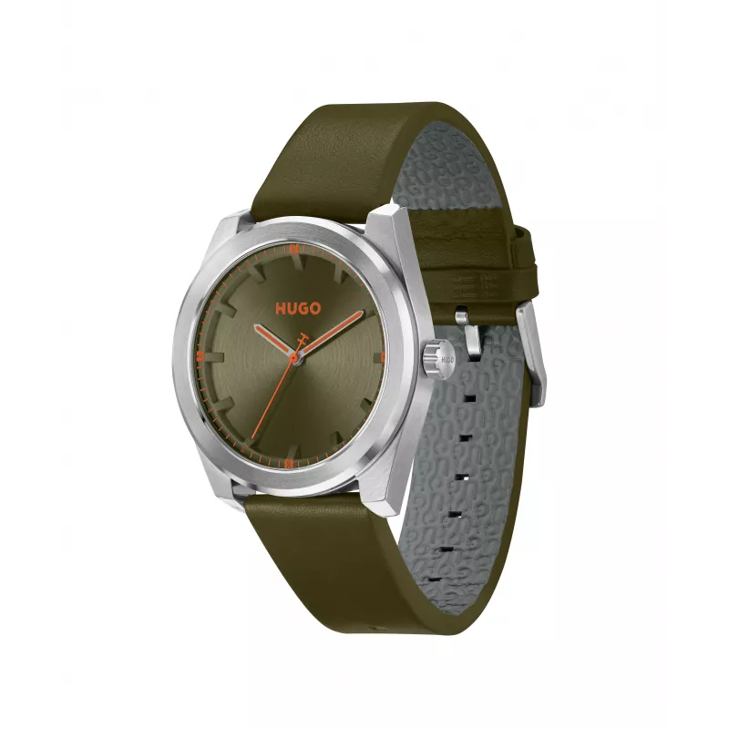 HUGO MAN horloge 1530351 42mm roestvrijstalen kast zwarte wijzerplaat leren band
