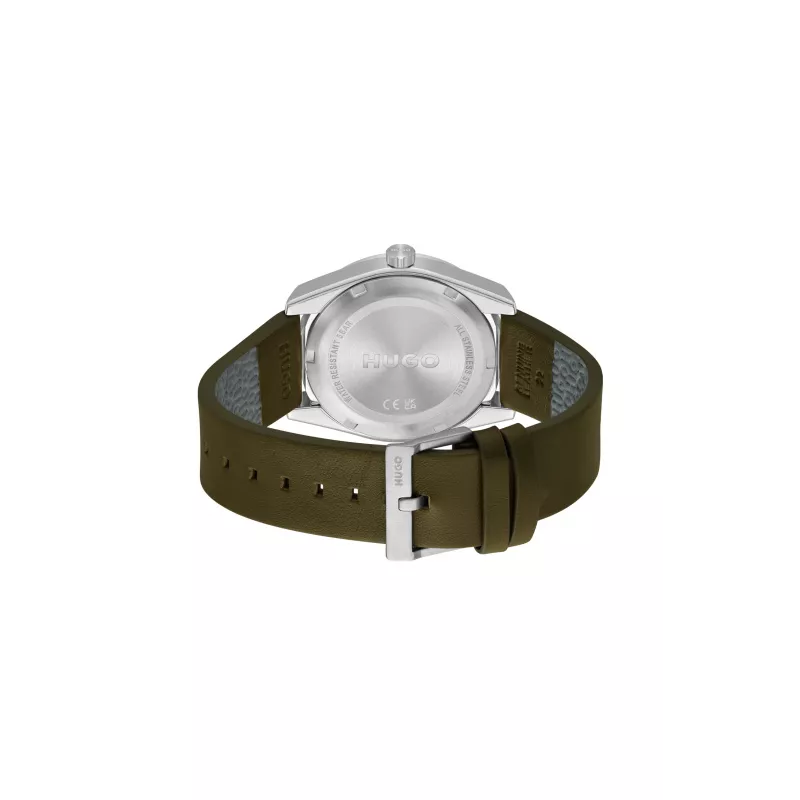 HUGO MAN horloge 1530351 42mm roestvrijstalen kast zwarte wijzerplaat leren band