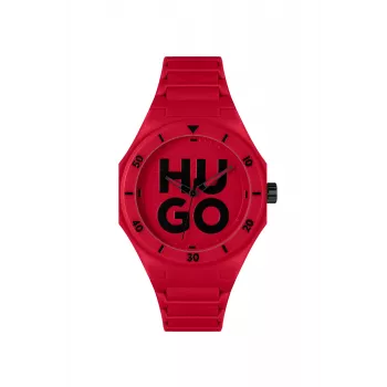 HUGO Heren Velocity Chronograaf Quarzhorloge 42mm RVS behuizing Zwarte Siliconen Band 1530328