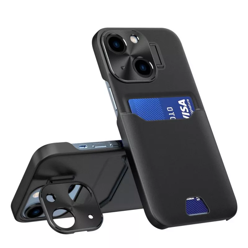 HURTEL iLike Apple iPhone 14 Leder Stand Case Cover kaartenetui met standaard zwart